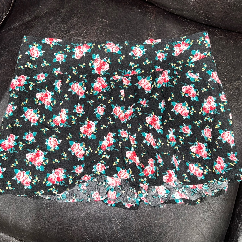 Charlotte Russe Black Shorts with Red Floral Design